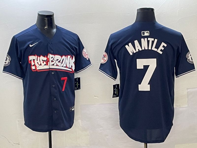 Men New York Yankees #7 Mantle Drak Blue four generations Joint Name 2025 Nike MLB Jersey style 4